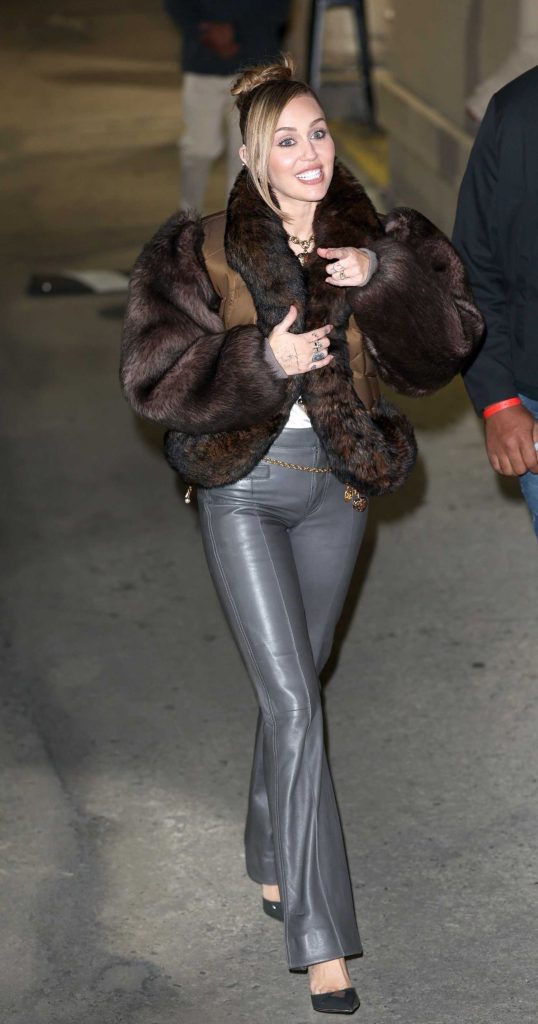 Miley Cyrus in a Grey Leather Pants