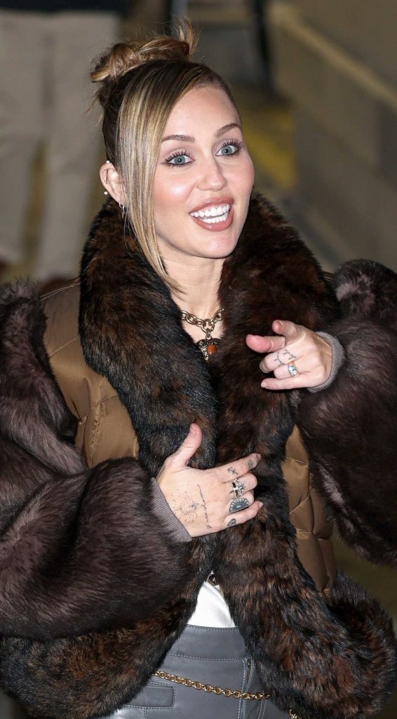 Miley Cyrus in a Grey Leather Pants