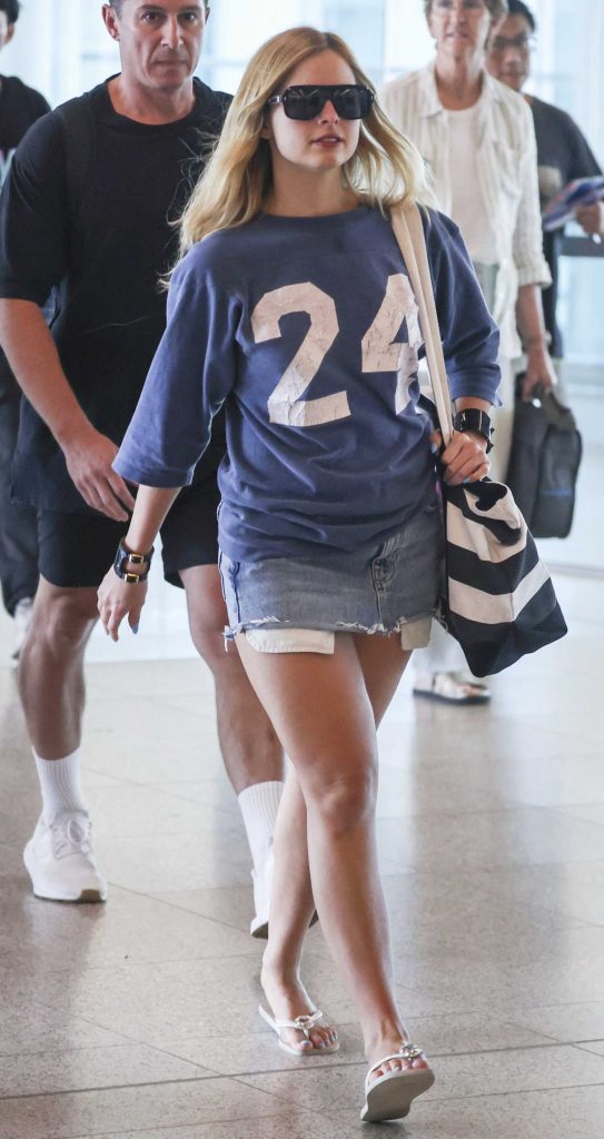 Addison Rae in a Denim Mini Skirt