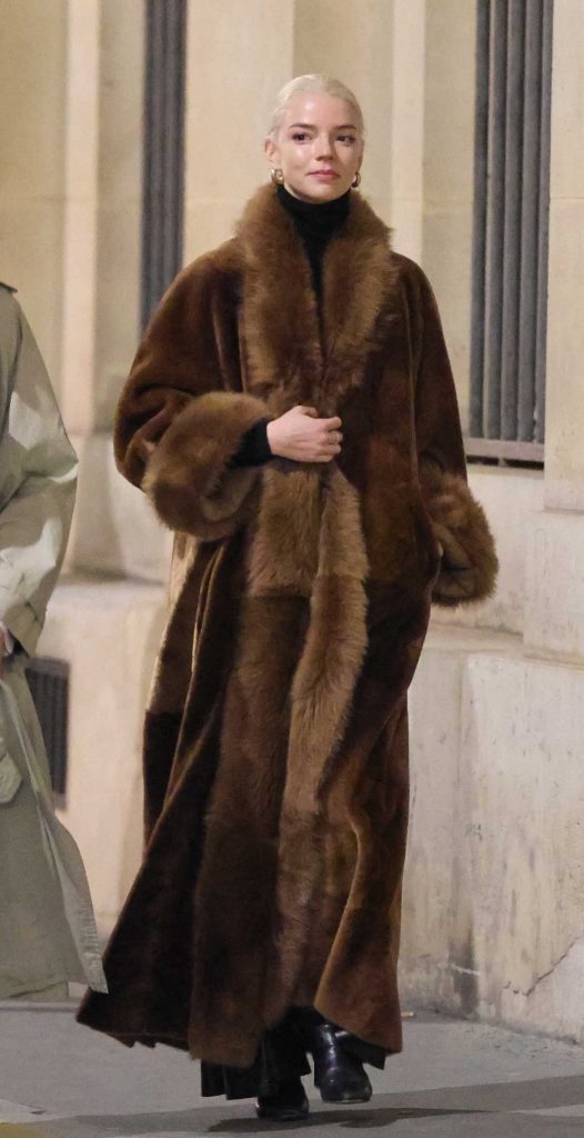 Anya Taylor-Joy in a Brown Fur Coat