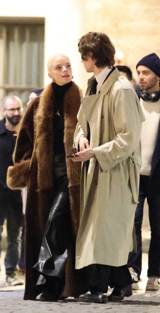 Anya Taylor-Joy in a Brown Fur Coat