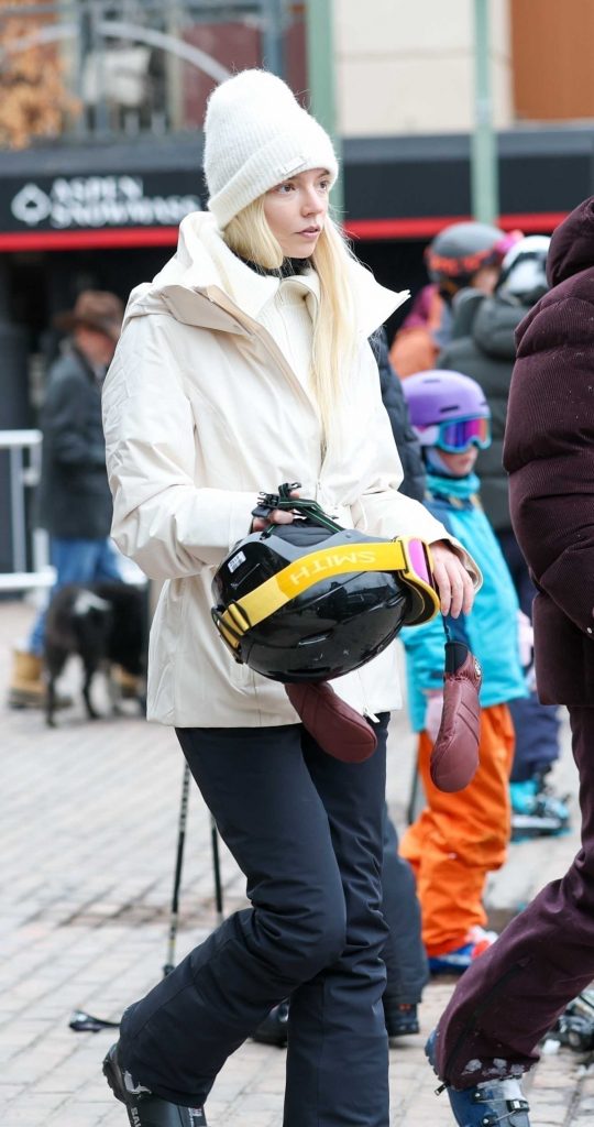 Anya Taylor-Joy in a White Beanie Hat
