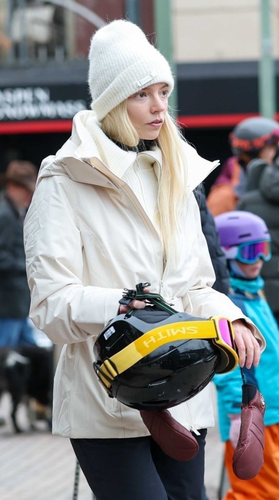 Anya Taylor-Joy in a White Beanie Hat