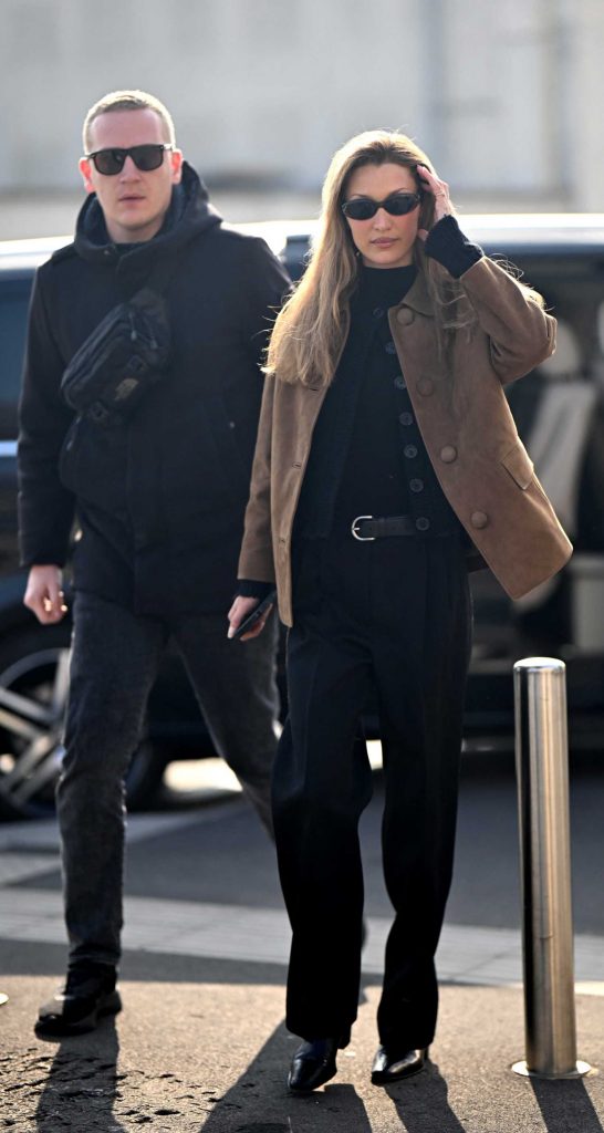 Bella Hadid in a Tan Jacket