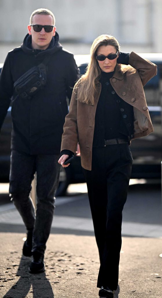 Bella Hadid in a Tan Jacket