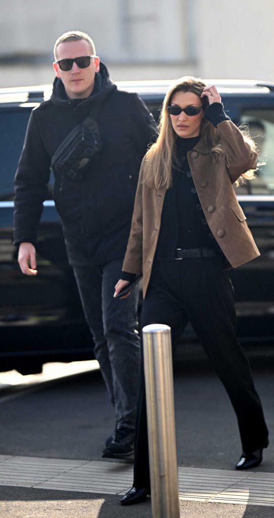 Bella Hadid in a Tan Jacket