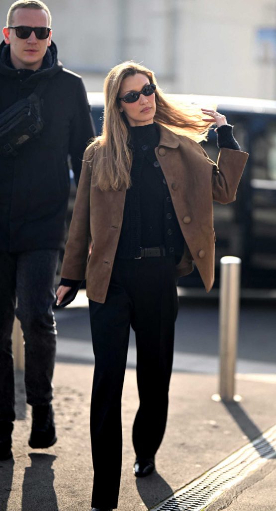 Bella Hadid in a Tan Jacket