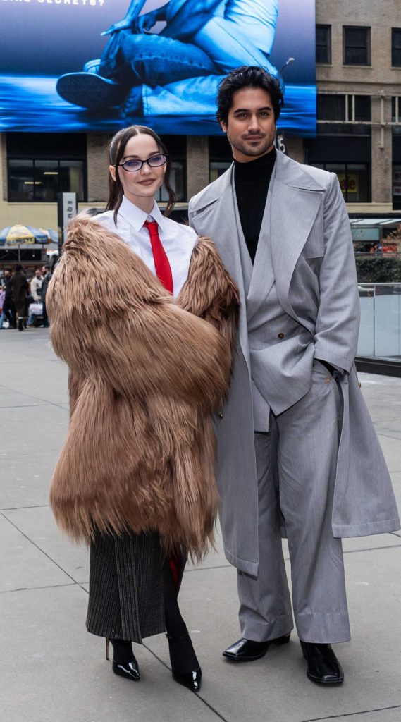 Dove Cameron in a Tan Fur Coat