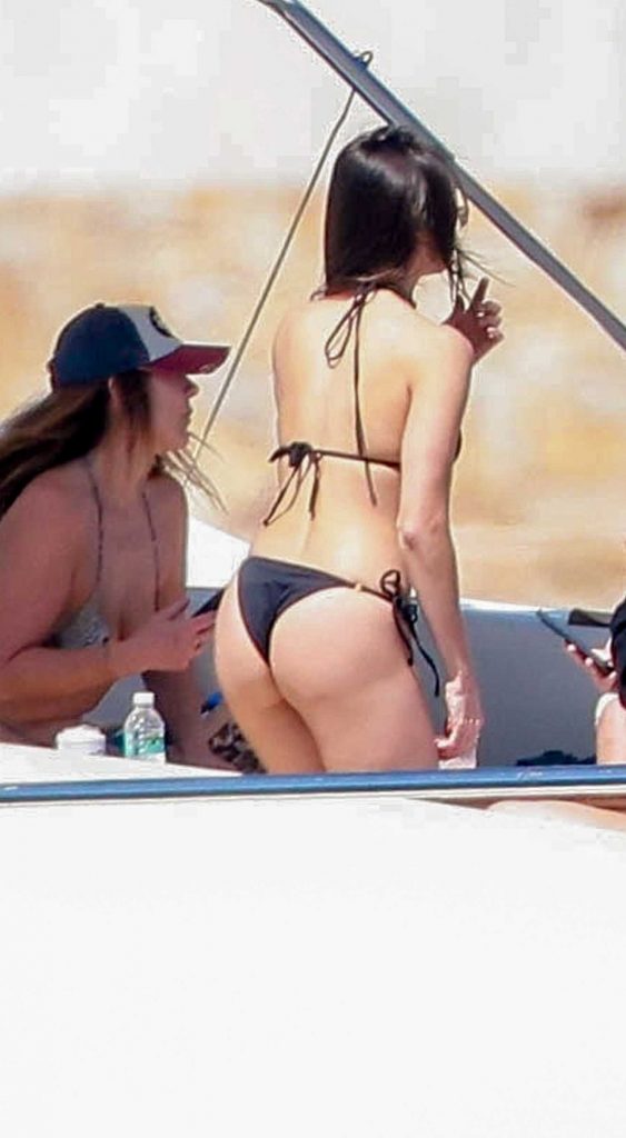 Nina Dobrev in a Black Bikini