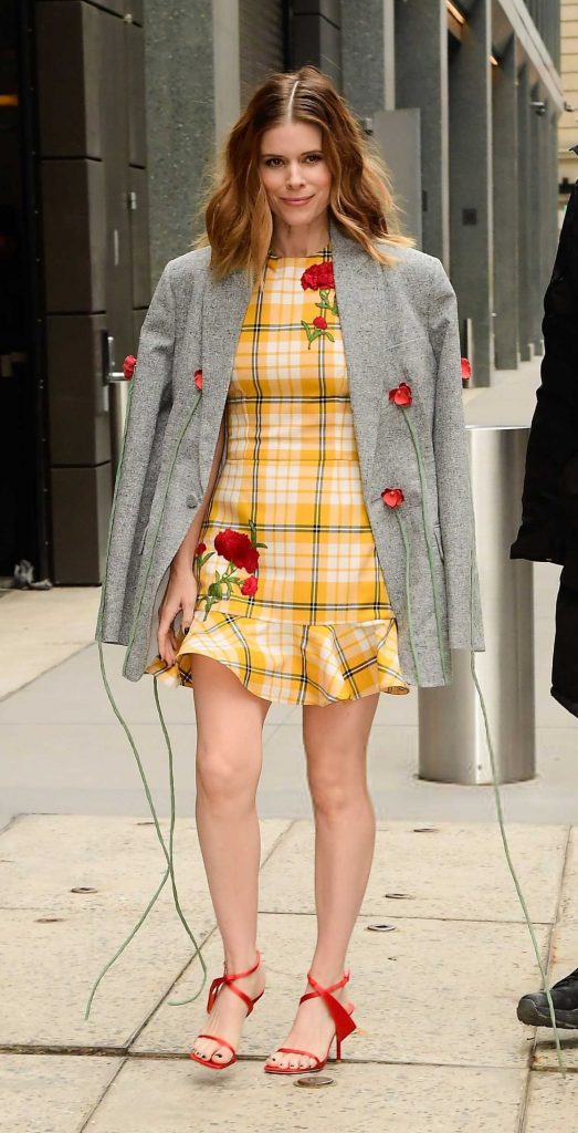 Kate Mara in a Yellow Plaid Dress