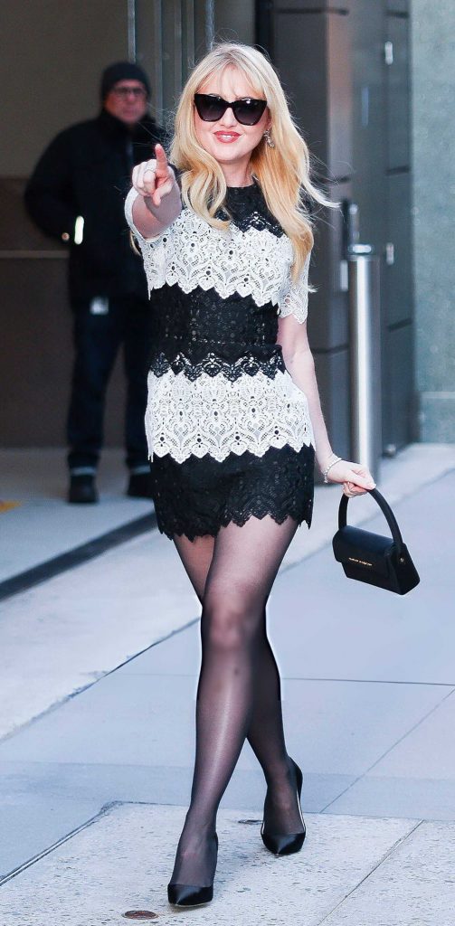 Kathryn Newton in a Black and White Dress