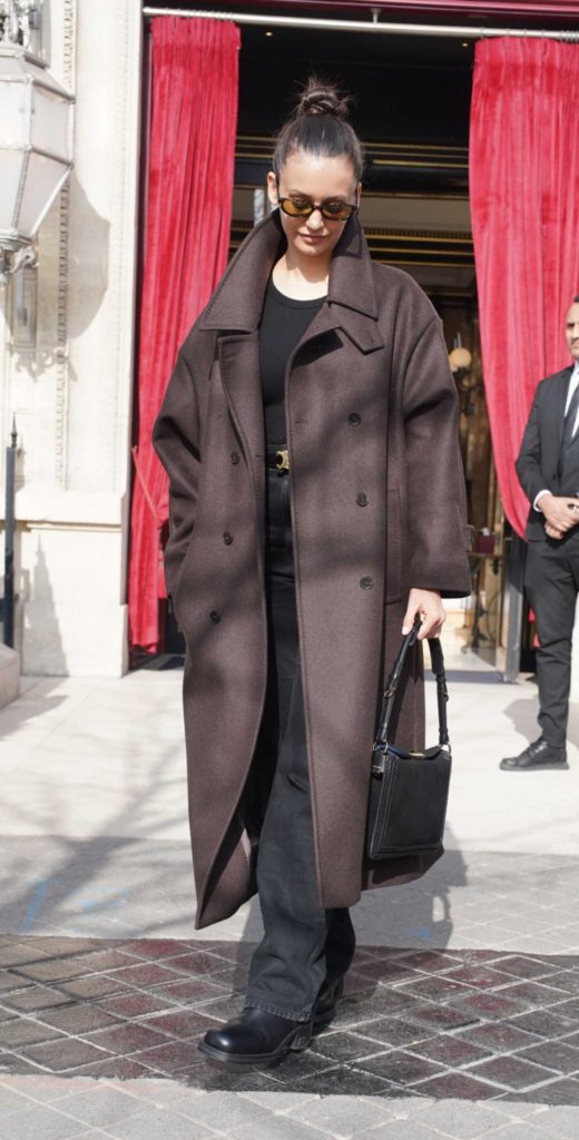 Nina Dobrev in a Brown Coat