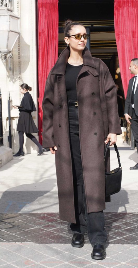 Nina Dobrev in a Brown Coat