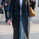 Ella Beatty in a Black Coat Arrives at Minetta Lane Theatre in New York City