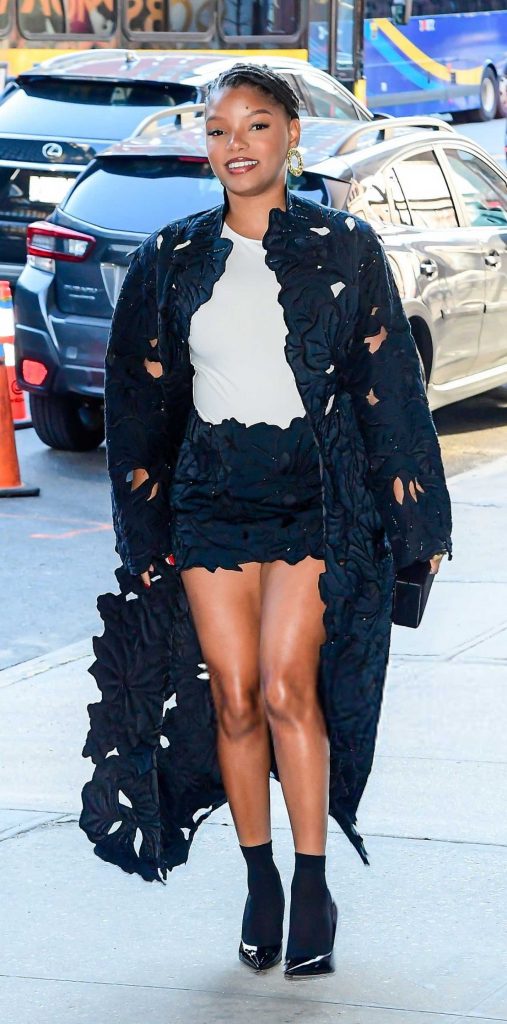 Halle Bailey in a Blue Cardigan