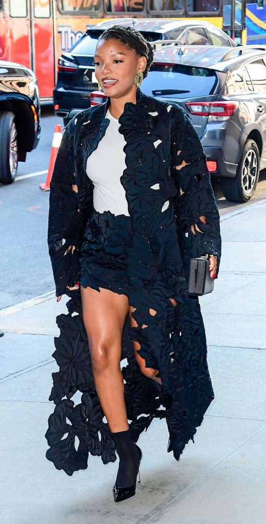 Halle Bailey in a Blue Cardigan