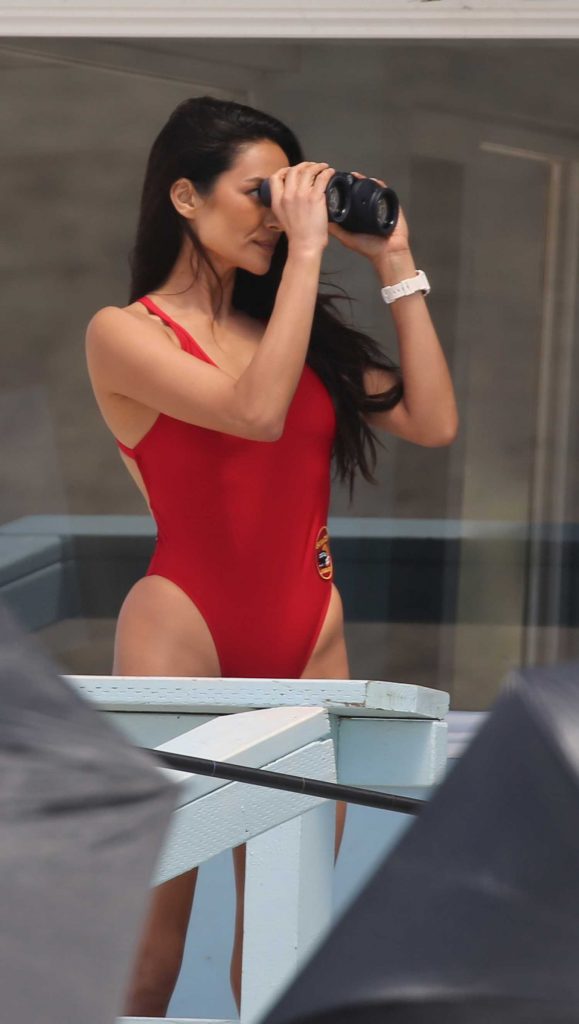 Shay Mitchell in a Red Swimsuit