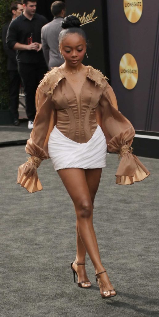 Skai Jackson in a Tan Dress