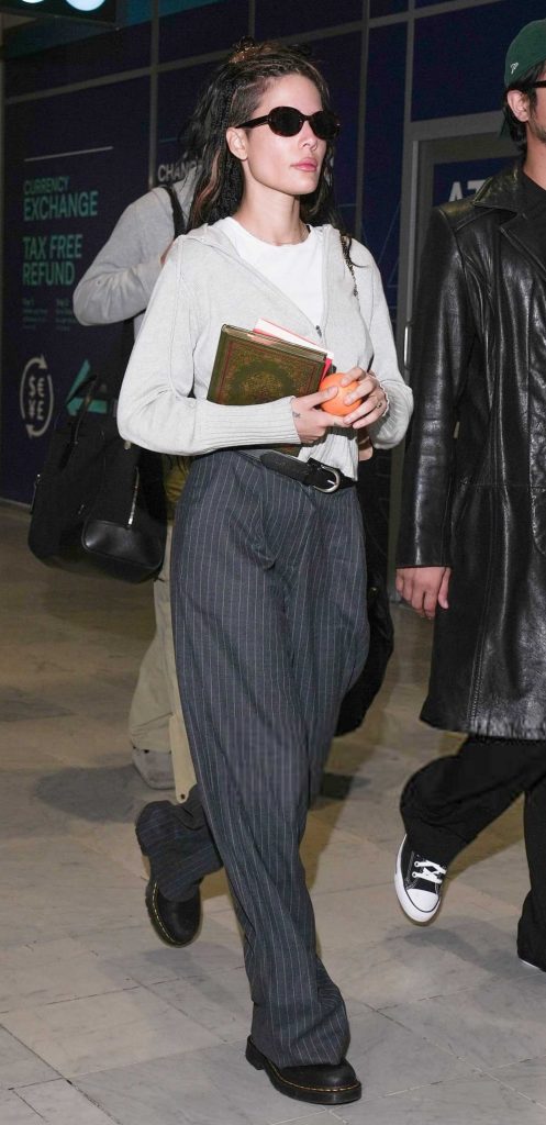 Halsey in a Black Pinstriped Pants