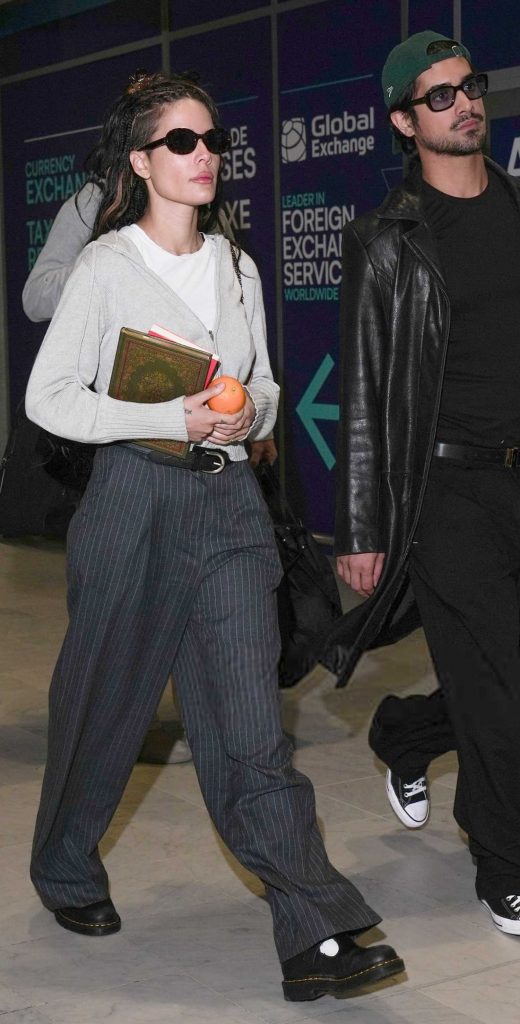 Halsey in a Black Pinstriped Pants