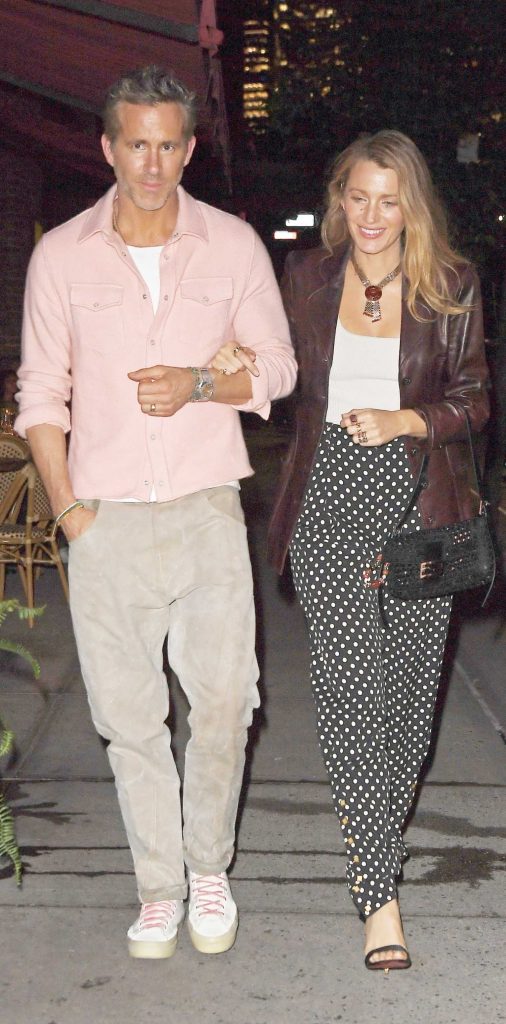 Blake Lively in a Black Polka Dot Pants