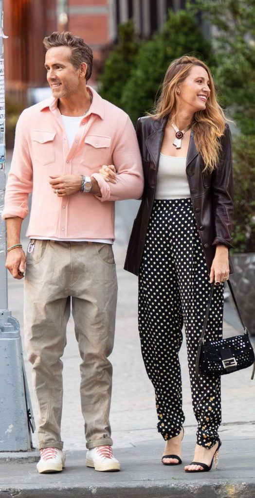 Blake Lively in a Black Polka Dot Pants