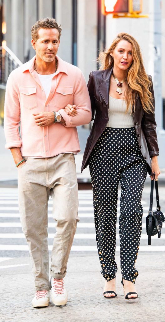 Blake Lively in a Black Polka Dot Pants