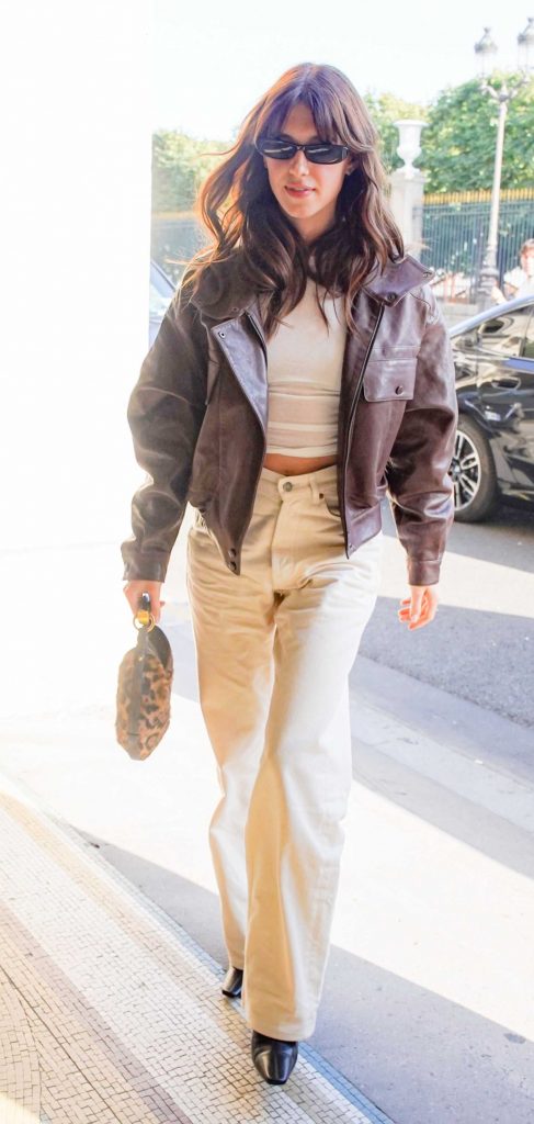 Daisy Edgar-Jones in a Brown Leather Jacket