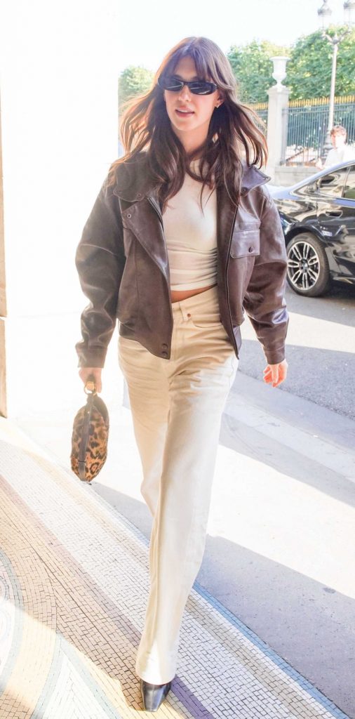 Daisy Edgar-Jones in a Brown Leather Jacket