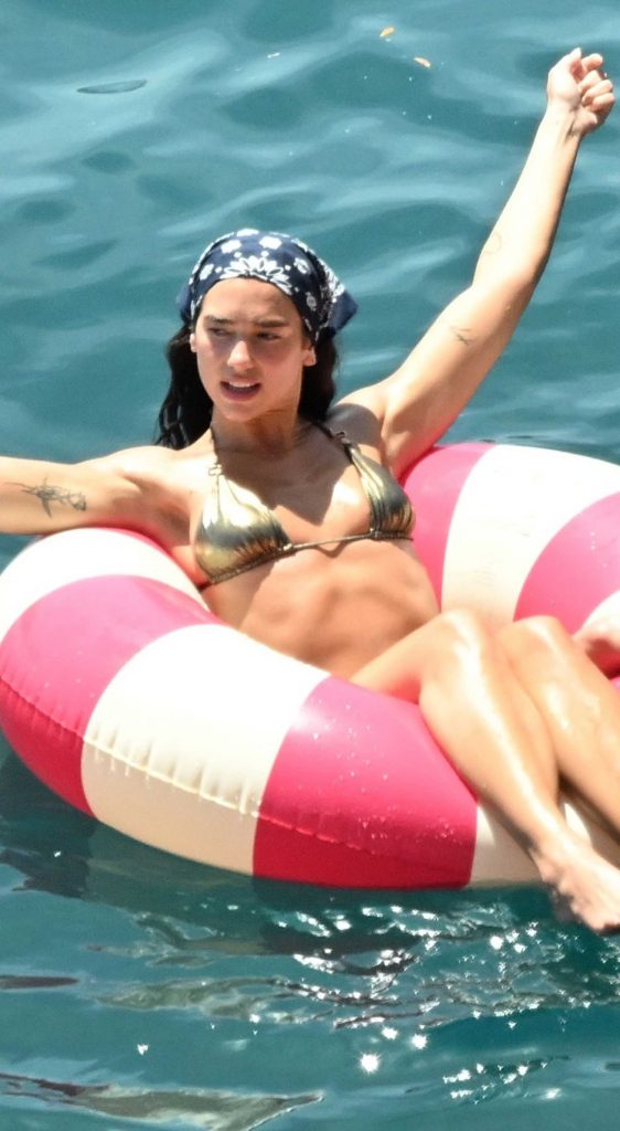 Dua Lipa in a Gold Bikini