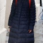 Lily Collins in a Black Puffer Coat on the Set of Emily in Paris in Paris