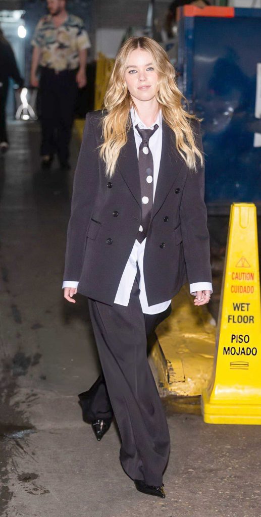Milly Alcock in a Black Pantsuit