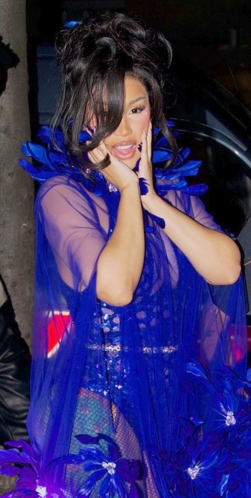 Cardi B in a See Through Blue Ensemble