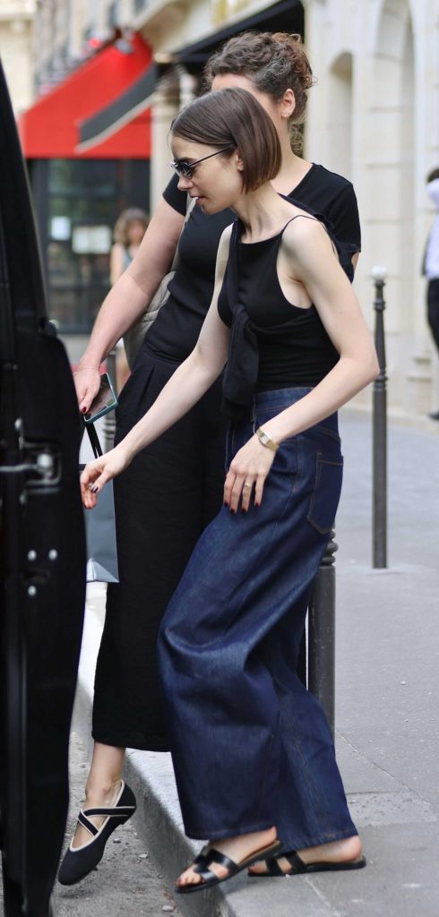 Lily Collins in a Black Top