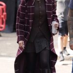 Selena Gomez in a Purple Plaid Coat on the Set of Only Murders in the Building in London