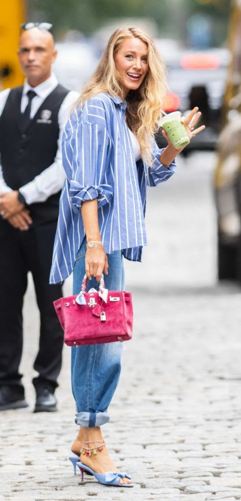 Blake Lively in a Blue Striped Shirt