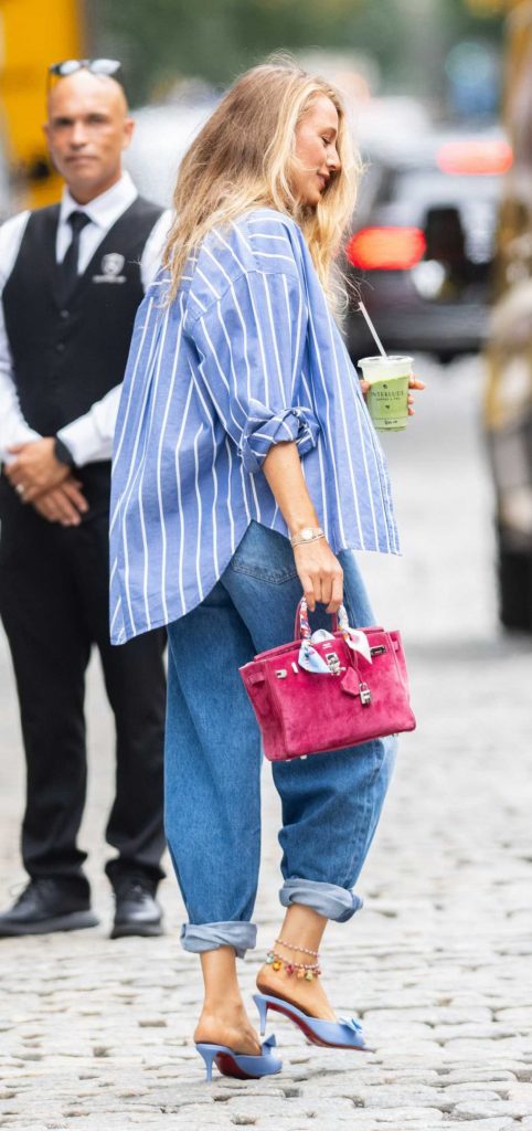 Blake Lively in a Blue Striped Shirt