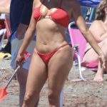 Eva Longoria in a Red Bikini on the Beach in Marbella