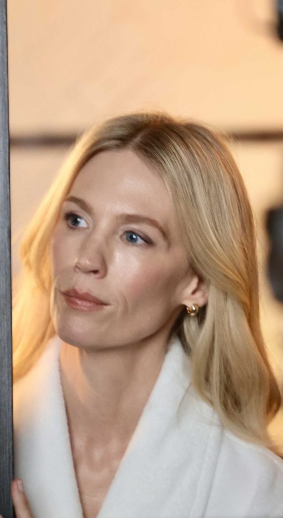 January Jones in a Beige Bathrobe