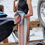 Stella Maxwell in an Animal Print Bikini Enjoys a Jet Ski Ride in Ibiza