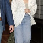 Florence Pugh in a Striped Shirt Heading to the Airport in New York