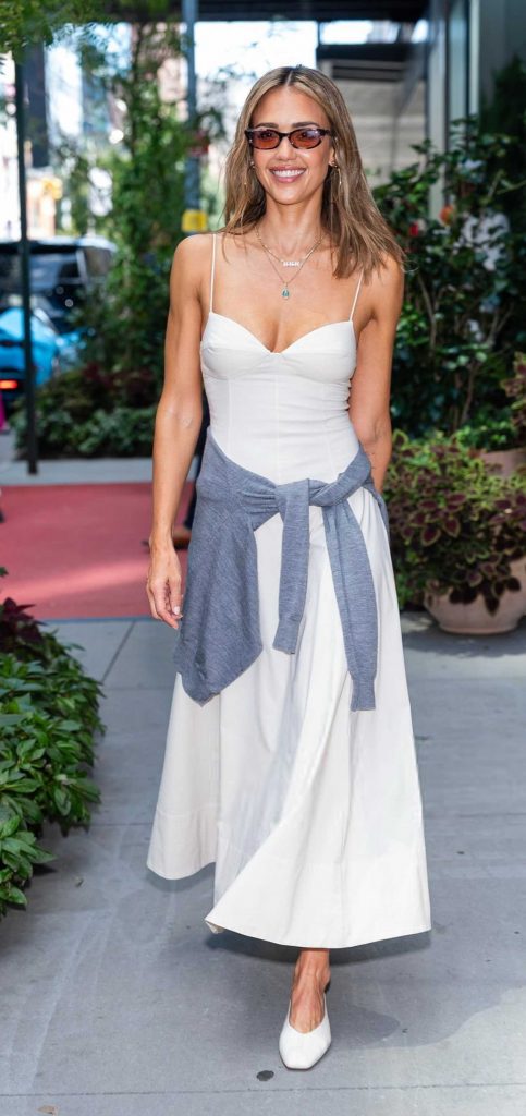 Jessica Alba in a Beige Dress