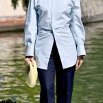 Matilda De Angelis in a Blue Shirt Arrives at the Hotel Excelsior During the 83rd Venice International Film Festival in Venice