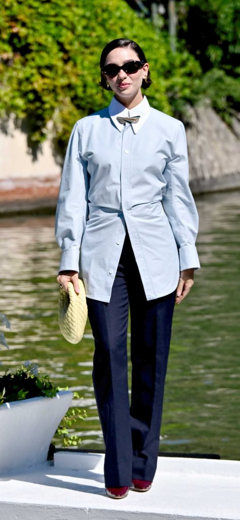 Matilda De Angelis in a Blue Shirt