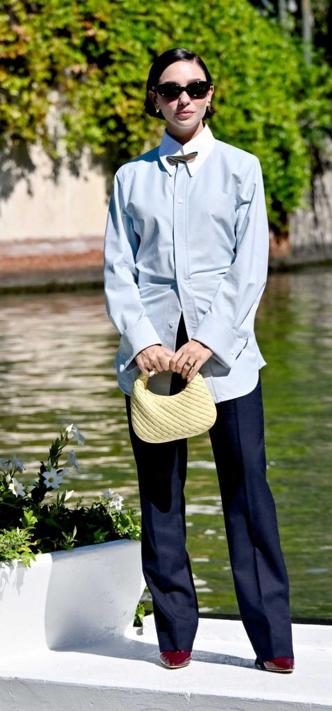 Matilda De Angelis in a Blue Shirt