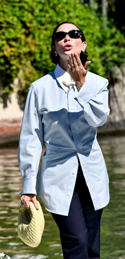 Matilda De Angelis in a Blue Shirt