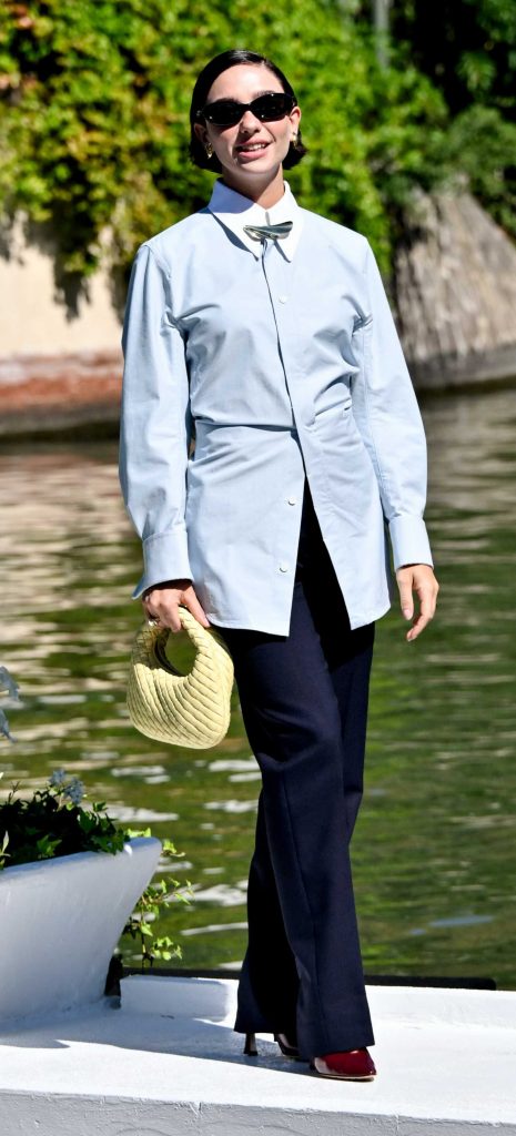 Matilda De Angelis in a Blue Shirt