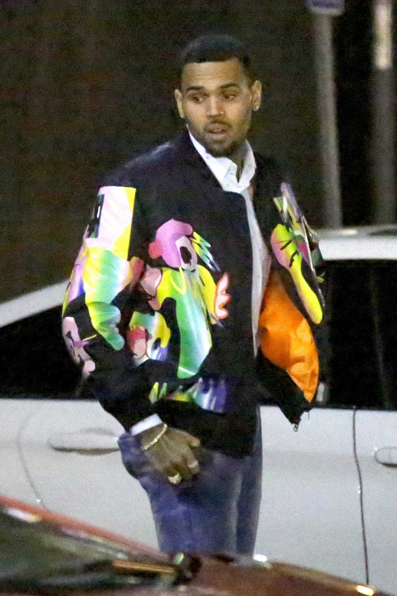 Chris Brown Out in Colorful Jacket