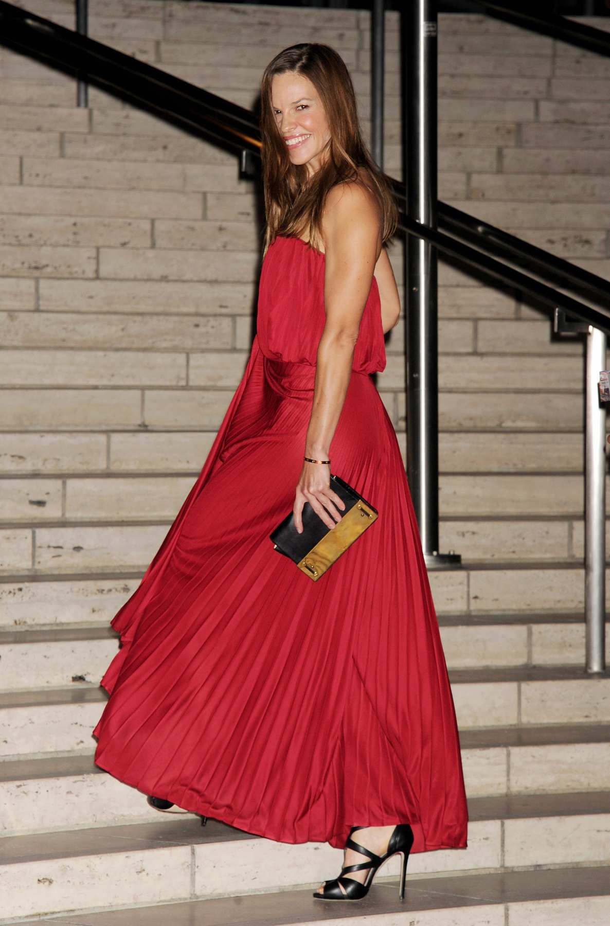 Hilary Swank Wears Red Dress at Los Angeles Philharmonic Opening Gala