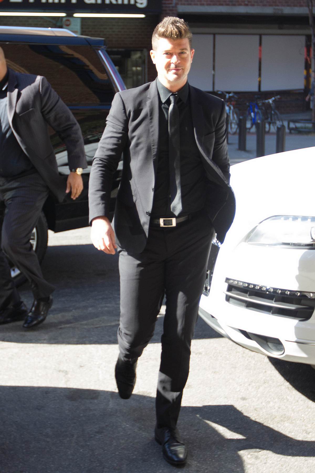 Robin Thicke and His Girlfriend Love Geary Leaving Tribeca Hotel-1